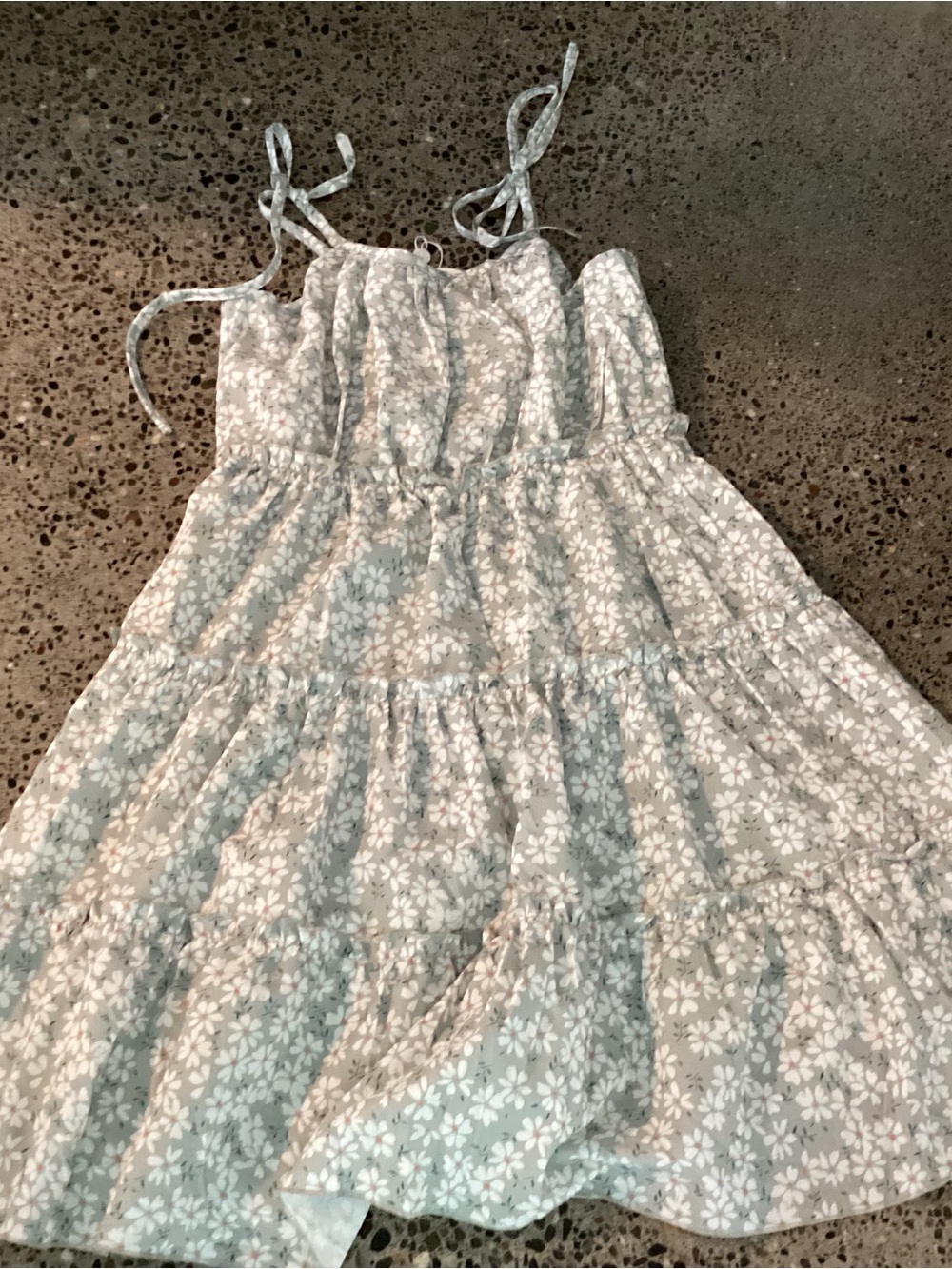 Girls Floral Tiered Sundress - Light Blue and White